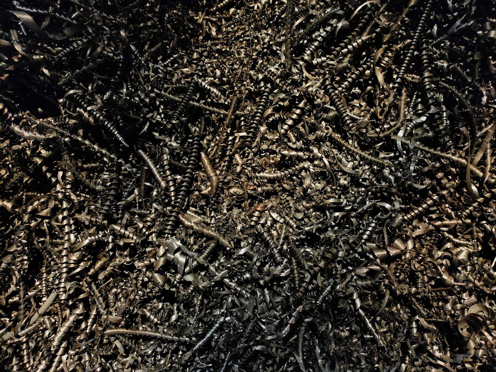 Close-up of twisted metal shavings